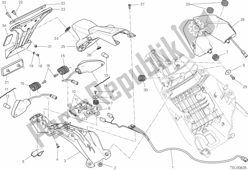 Tutte le parti per il Portatarga - Fanale Posteriore del Ducati Hypermotard Hyperstrada Brasil 821 2016
